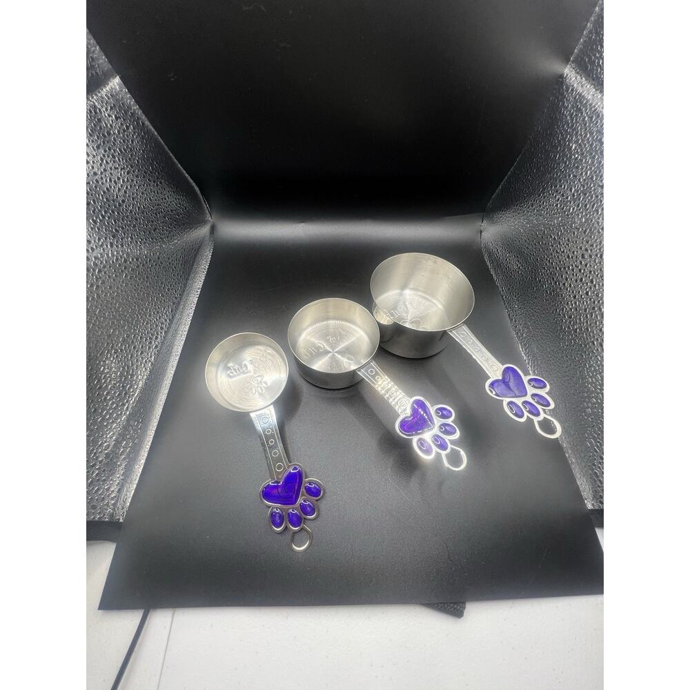 Stainless Steel Measuring Cups Set Of 3 Purple Paw Handles‎ Kitchen Utensils